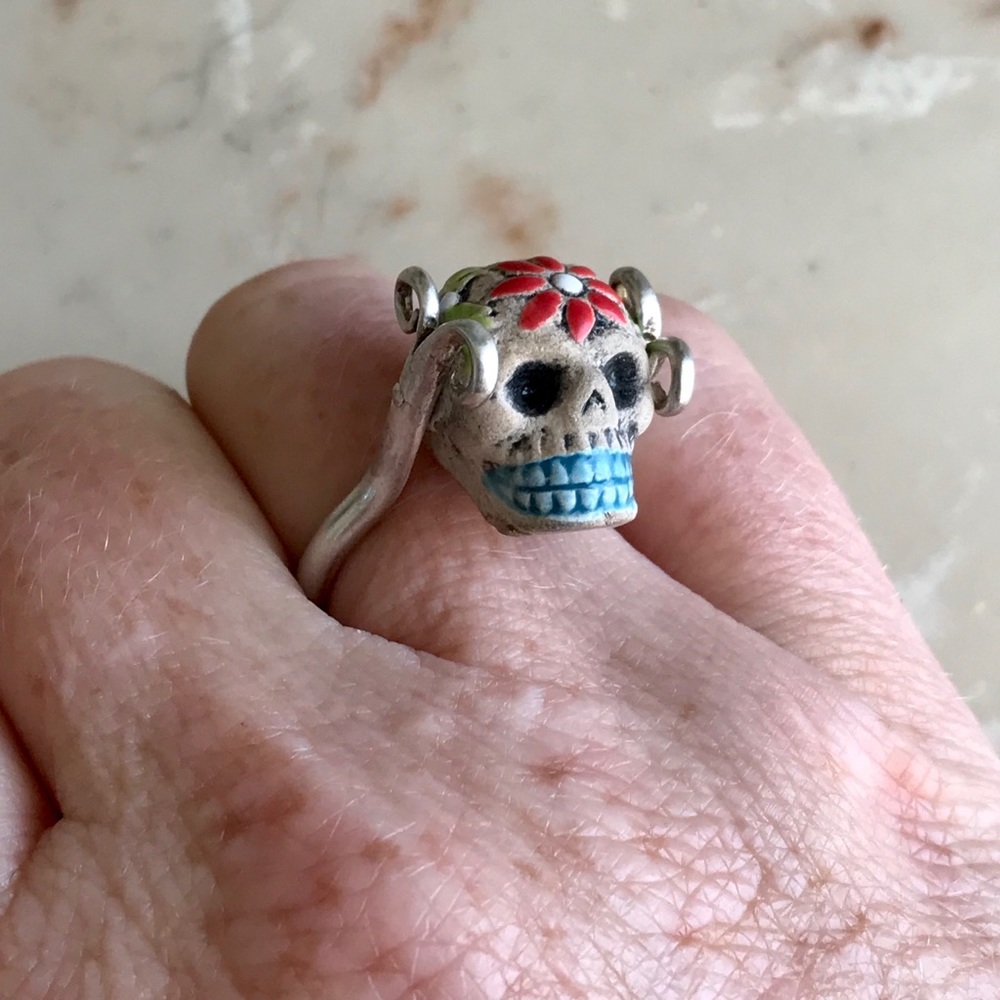 Handmade Sterling Silver Flower Sugar Skull Ring